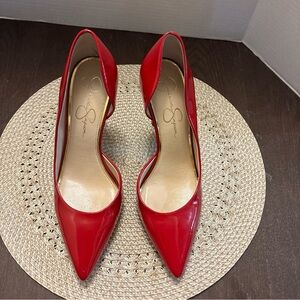 Jessica Simpson Women's Red Pointed Toe D'Orsay Heels Size 39.5 US 9.5
